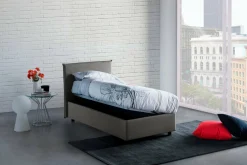 Letto singolo contenitore grigio 95x205cm rivestito in tessuto - Alto