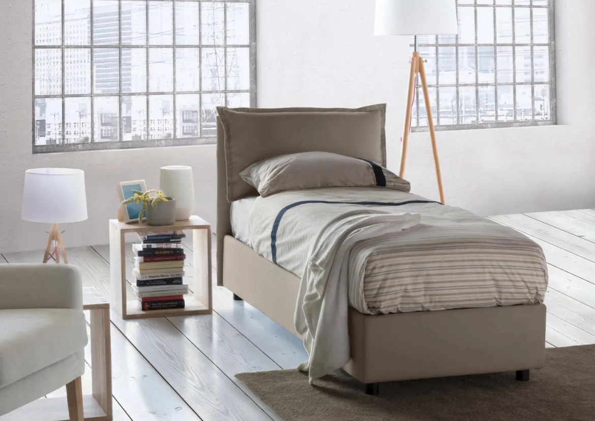 Letto singolo contenitore tortora 105x205cm sfoderabile - Ajan