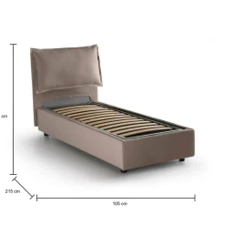 Letto singolo contenitore tortora 105x215cm in legno - Abroghat