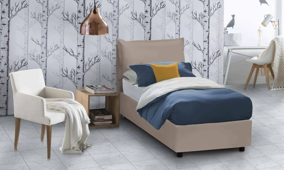 Letto singolo contenitore tortora 180x220cm rete inclusa - Adet