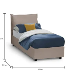 Letto singolo contenitore tortora 180x220cm rete inclusa - Adet