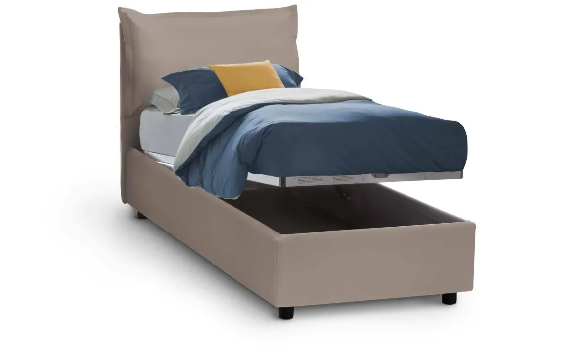 Letto singolo contenitore tortora 180x220cm rete inclusa - Adet