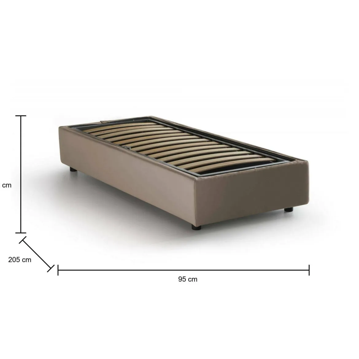 Letto singolo contenitore tortora 95x205cm moderno - Arcisate