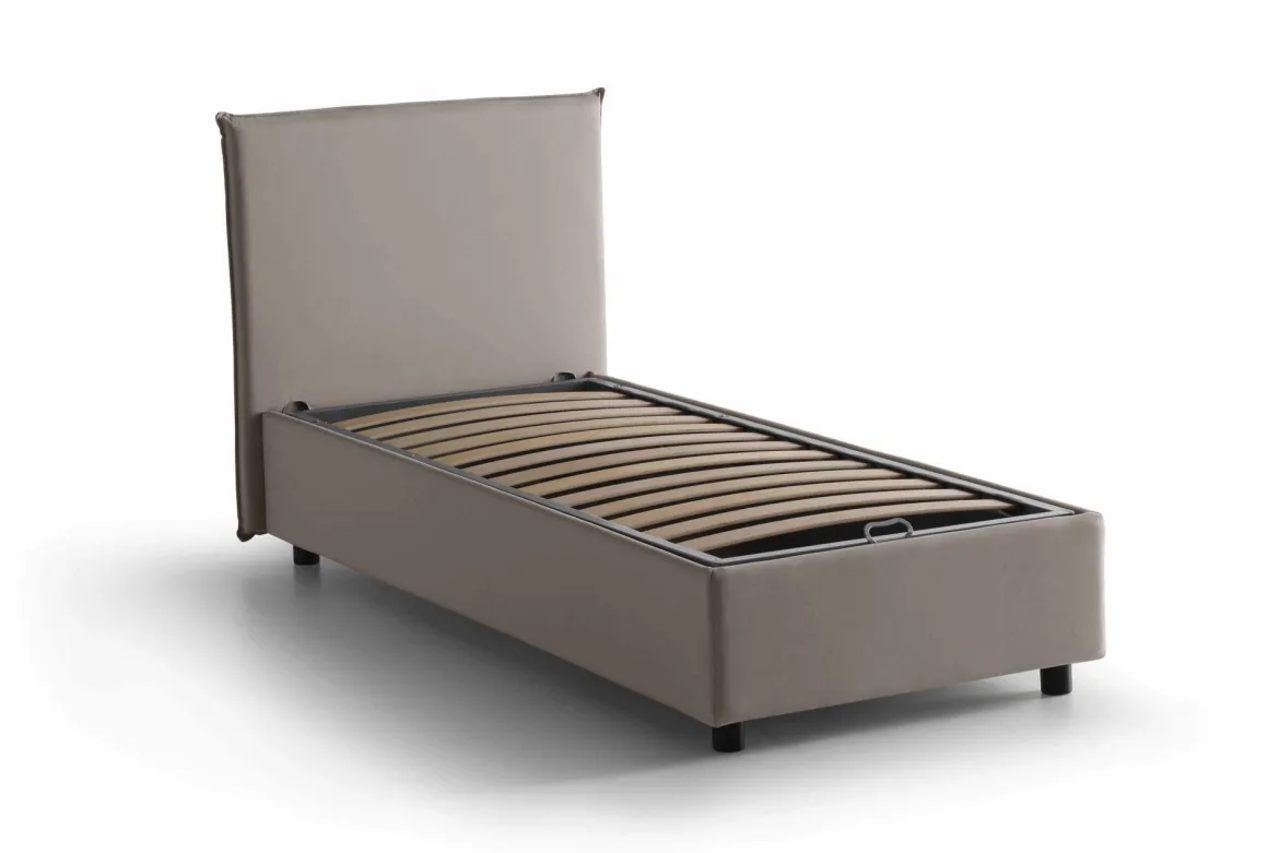 Letto singolo contenitore tortora 95x205cm sfoderabile - Argentino