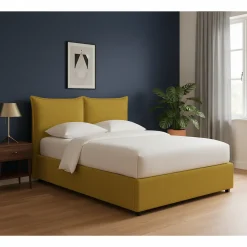 Letto Singolo Giallo Ocra Sfoderabile Contenitore, Dimensione Materasso 90x190 cm - Rosora