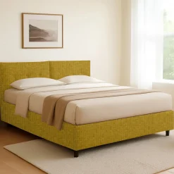 Letto Singolo Giallo Ocra Sfoderabile Contenitore, Dimensione Materasso 90x190 cm - Supino
