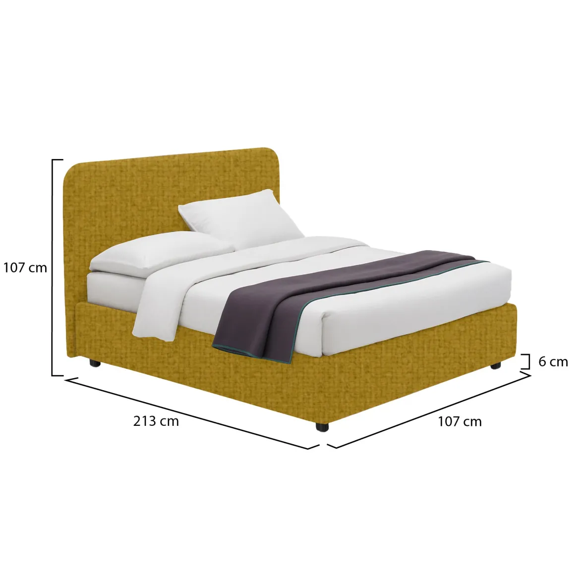 Letto Singolo Giallo Ocra Sfoderabile Contenitore, Dimensione Materasso 90x200 cm - Serrone