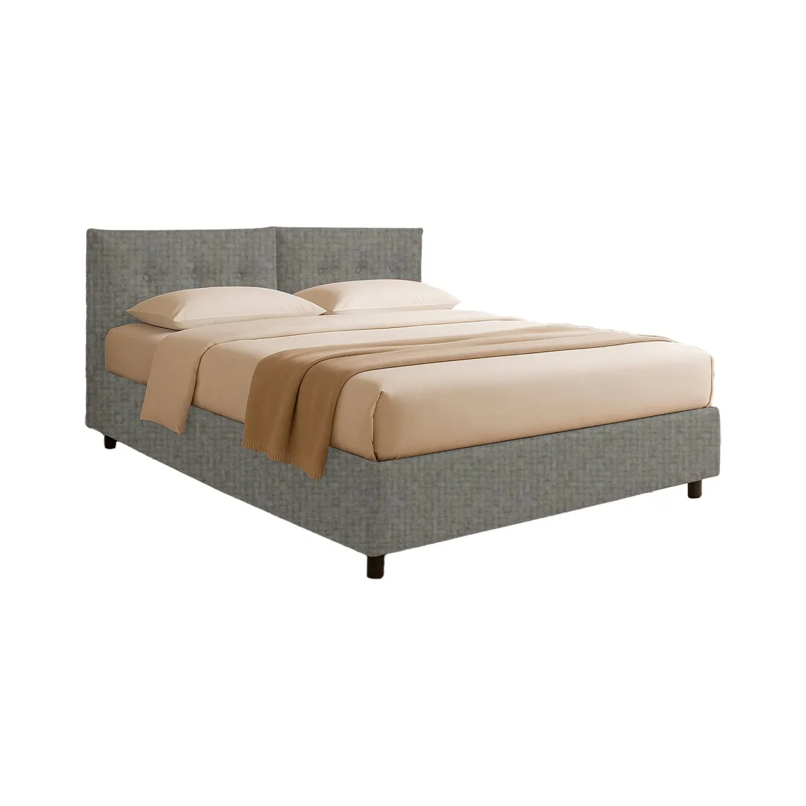 Letto Singolo Grigio Cenere Sfoderabile Contenitore, Dimensione Materasso 90x190 cm - Supino