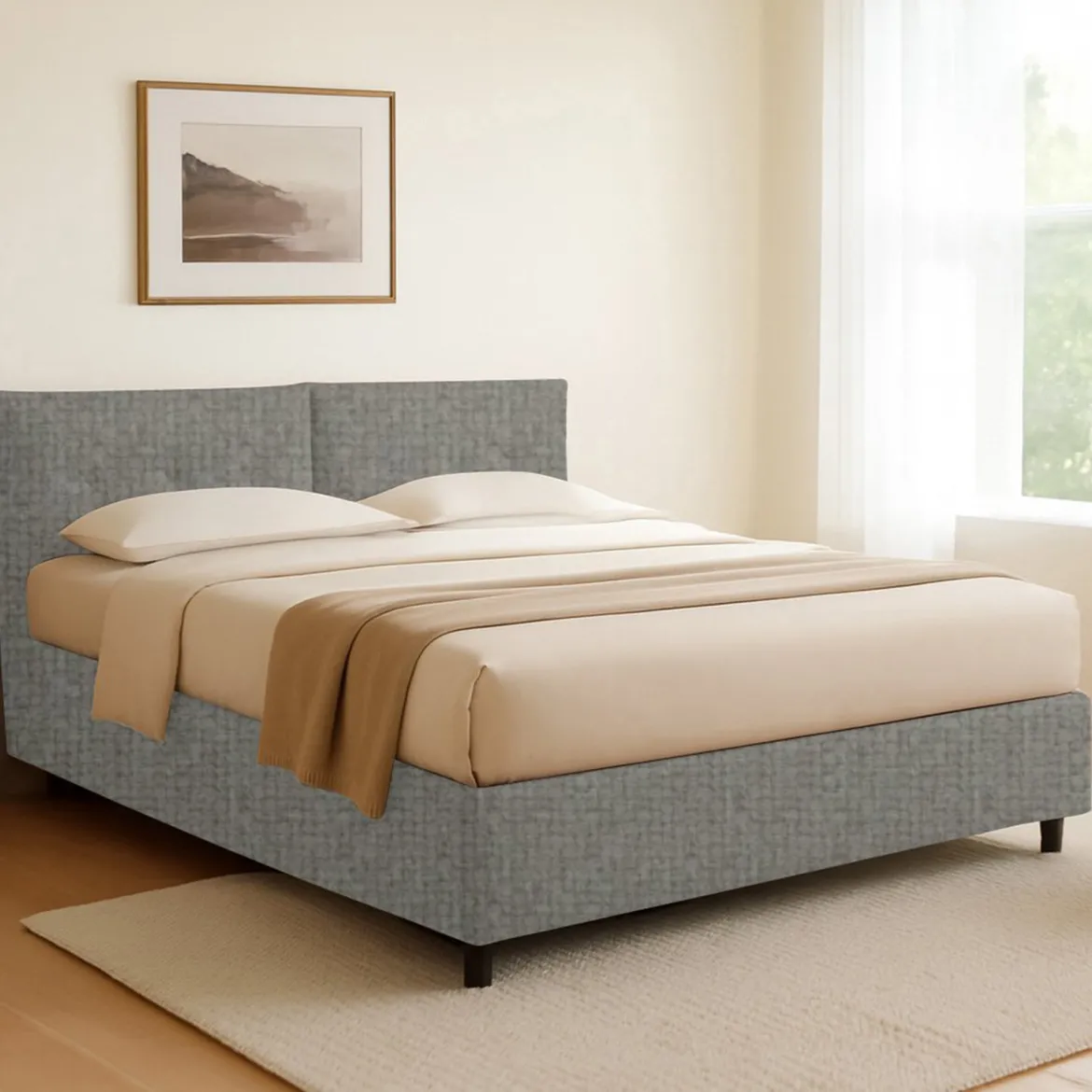 Letto Singolo Grigio Cenere Sfoderabile Contenitore, Dimensione Materasso 90x200 cm - Oncino