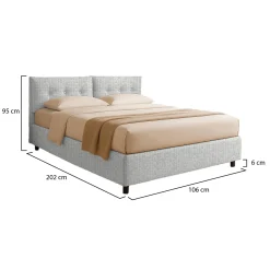 Letto Singolo Grigio Chiaro Sfoderabile Contenitore, Dimensione Materasso 90x190 cm - Supino