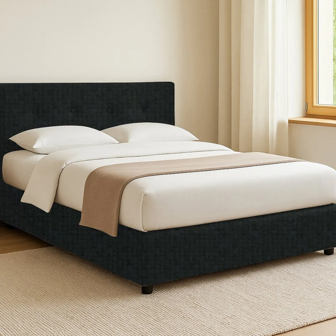 Letto Singolo Grigio Scuro Sfoderabile Contenitore, Dimensione Materasso 90x190 cm - Fiumalbo