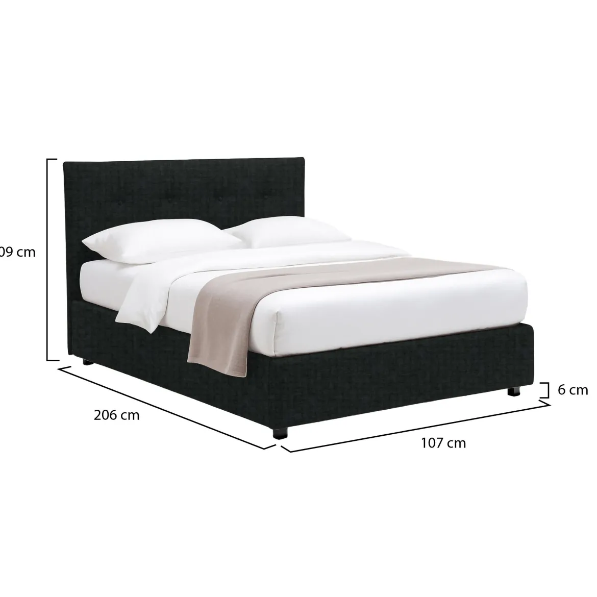 Letto Singolo Grigio Scuro Sfoderabile Contenitore, Dimensione Materasso 90x190 cm - Fiumalbo