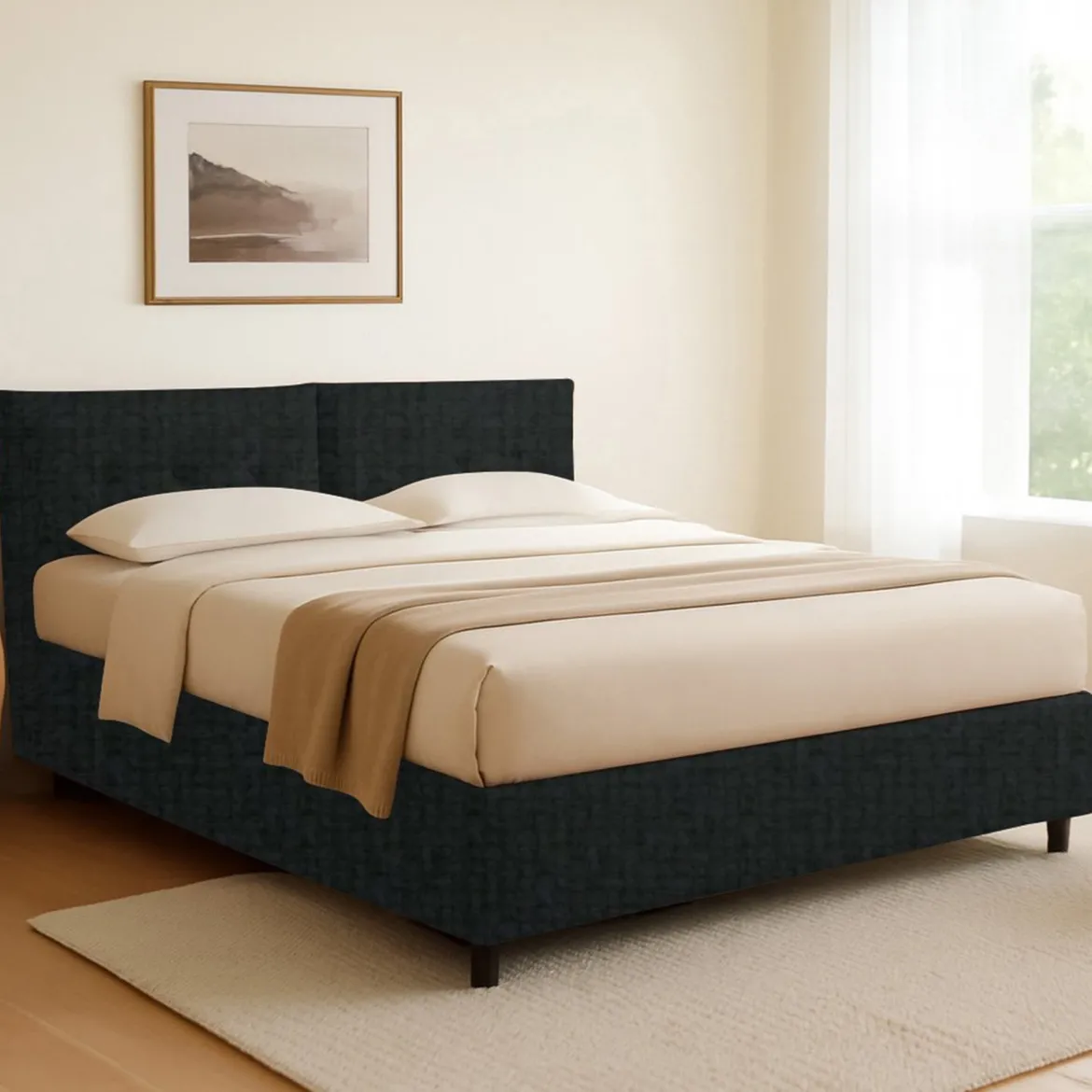 Letto Singolo Grigio Scuro Sfoderabile Contenitore, Dimensione Materasso 90x190 cm - Supino