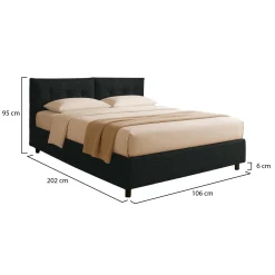 Letto Singolo Grigio Scuro Sfoderabile Contenitore, Dimensione Materasso 90x190 cm - Supino