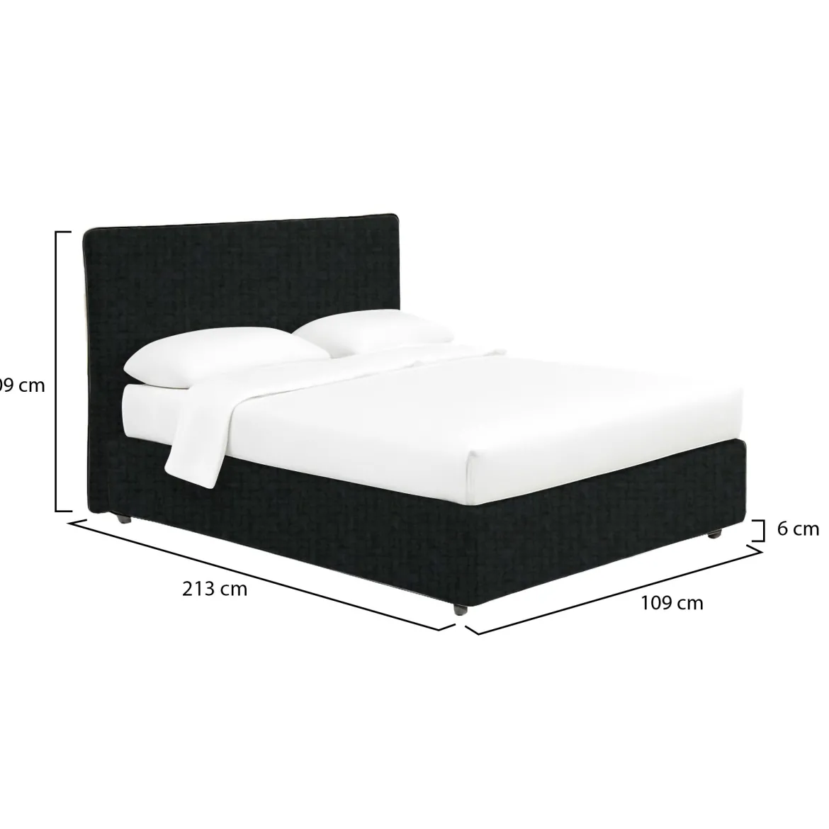 Letto Singolo Grigio Scuro Sfoderabile Contenitore, Dimensione Materasso 90x200 cm - Cerzeto