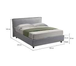 Letto Singolo Grigio Sfoderabile Contenitore, Dimensione Materasso 80x190 cm Made in Italy - Brusson