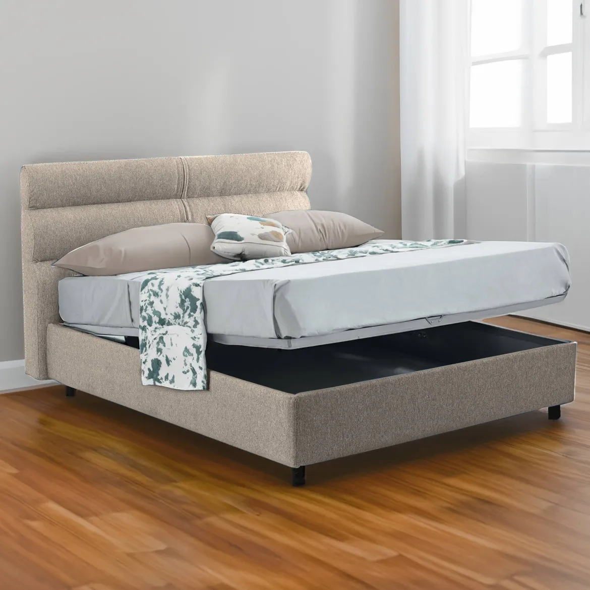 Letto Singolo Grigio Tortora Sfoderabile Contenitore, Dimensione Materasso 80x190 cm Made in Italy - Brusson