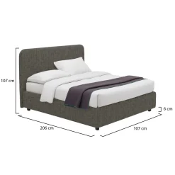 Letto Singolo Grigio Tortora Sfoderabile Contenitore, Dimensione Materasso 90x200 cm - Carbone