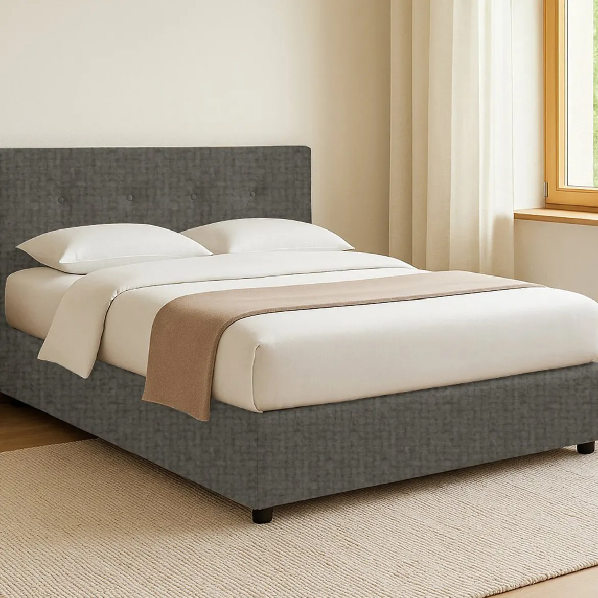 Letto Singolo Grigio Tortora Sfoderabile Contenitore, Dimensione Materasso 90x200 cm - Copparo