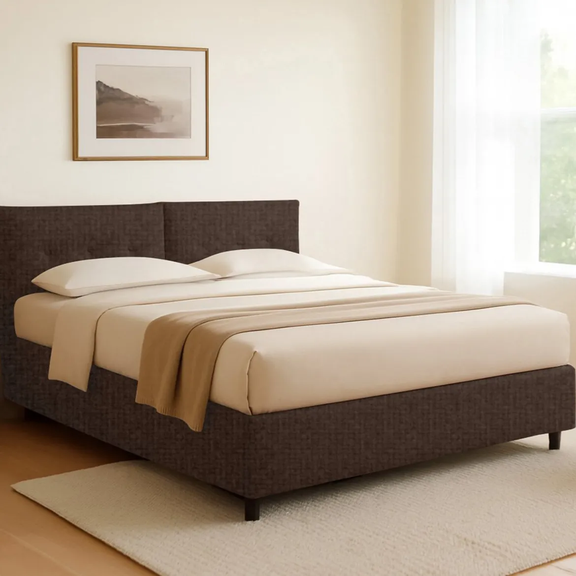 Letto Singolo Marrone Sfoderabile Contenitore, Dimensione Materasso 90x190 cm - Stazzano