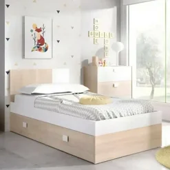 Letto singolo moderno bianco e rovere 98x200cm adatto per materasso 90x190 cm - Auguste