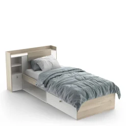 Letto singolo moderno rovere e bianco opaco 124x226cm adatto per materasso 90x200 cm - Wali
