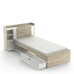 Letto singolo moderno rovere e bianco opaco 124x226cm adatto per materasso 90x200 cm - Wali