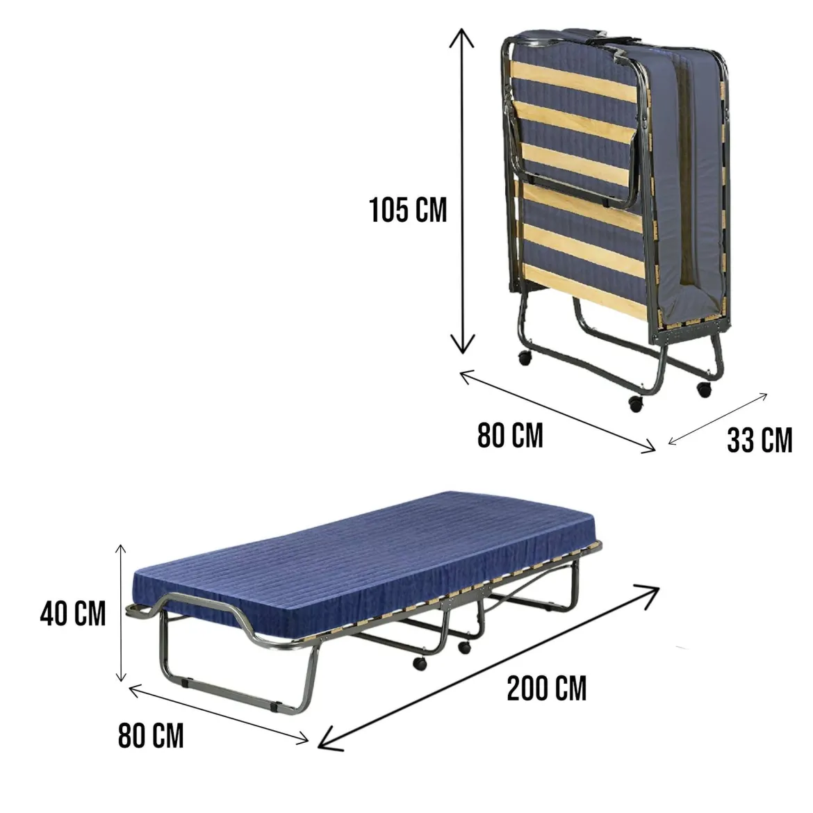 Letto singolo pieghevole sfoderabile 200x80cm blu - Ascea