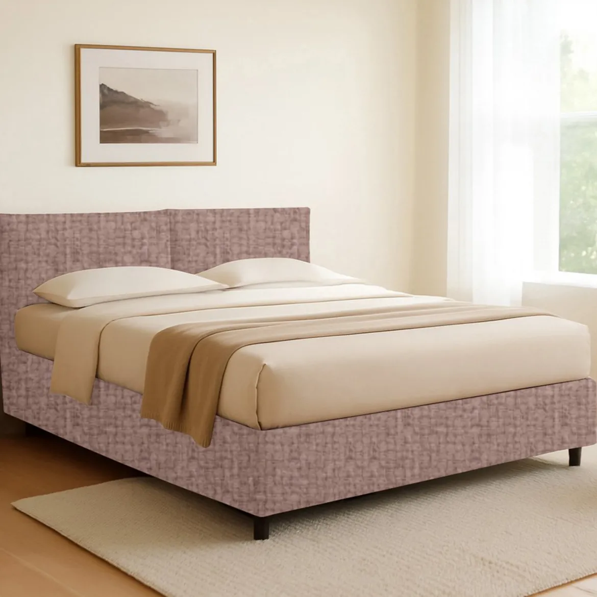 Letto Singolo Rosa Antico Sfoderabile Contenitore, Dimensione Materasso 90x200 cm - Oncino