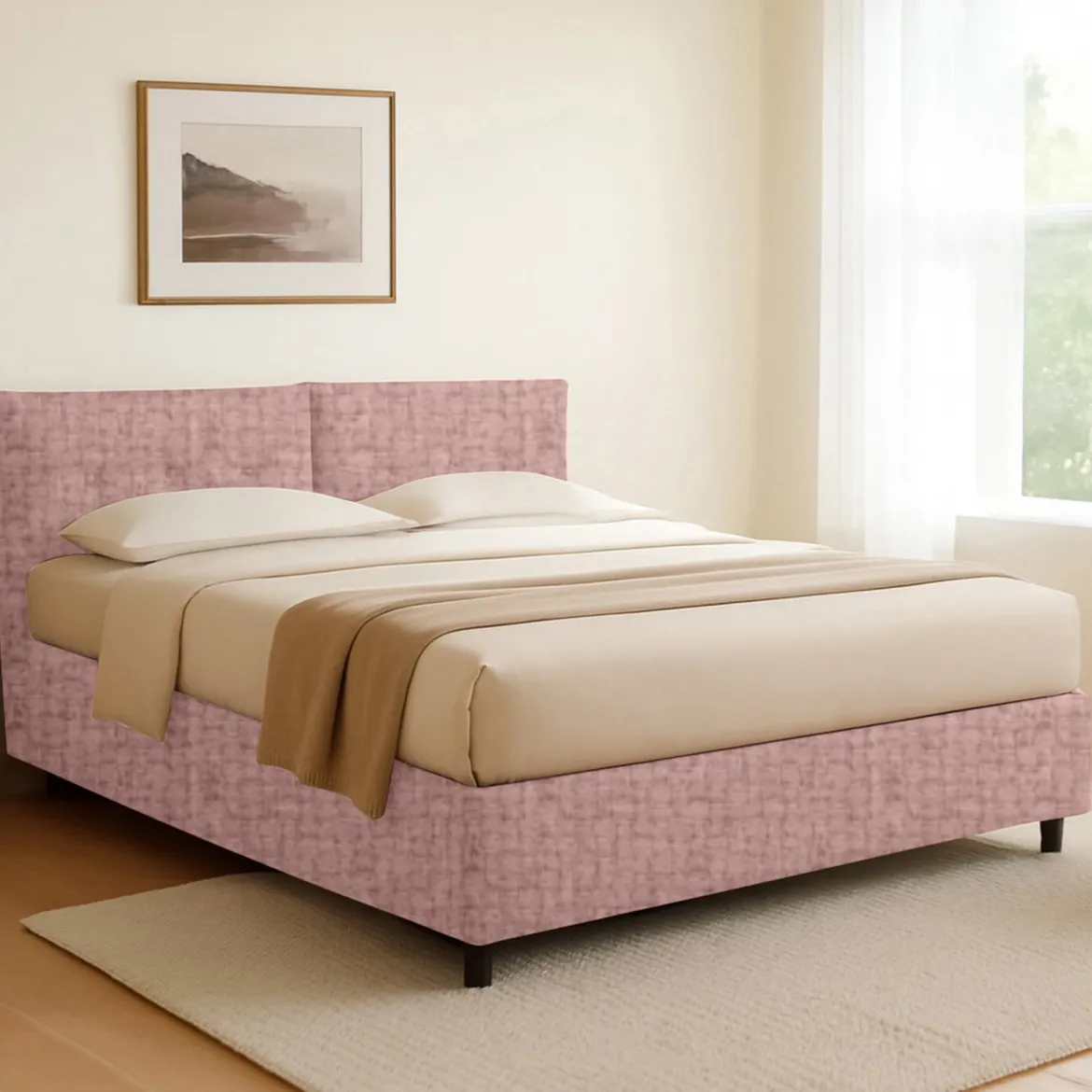 Letto Singolo Rosa Sfoderabile Contenitore, Dimensione Materasso 90x190 cm - Supino