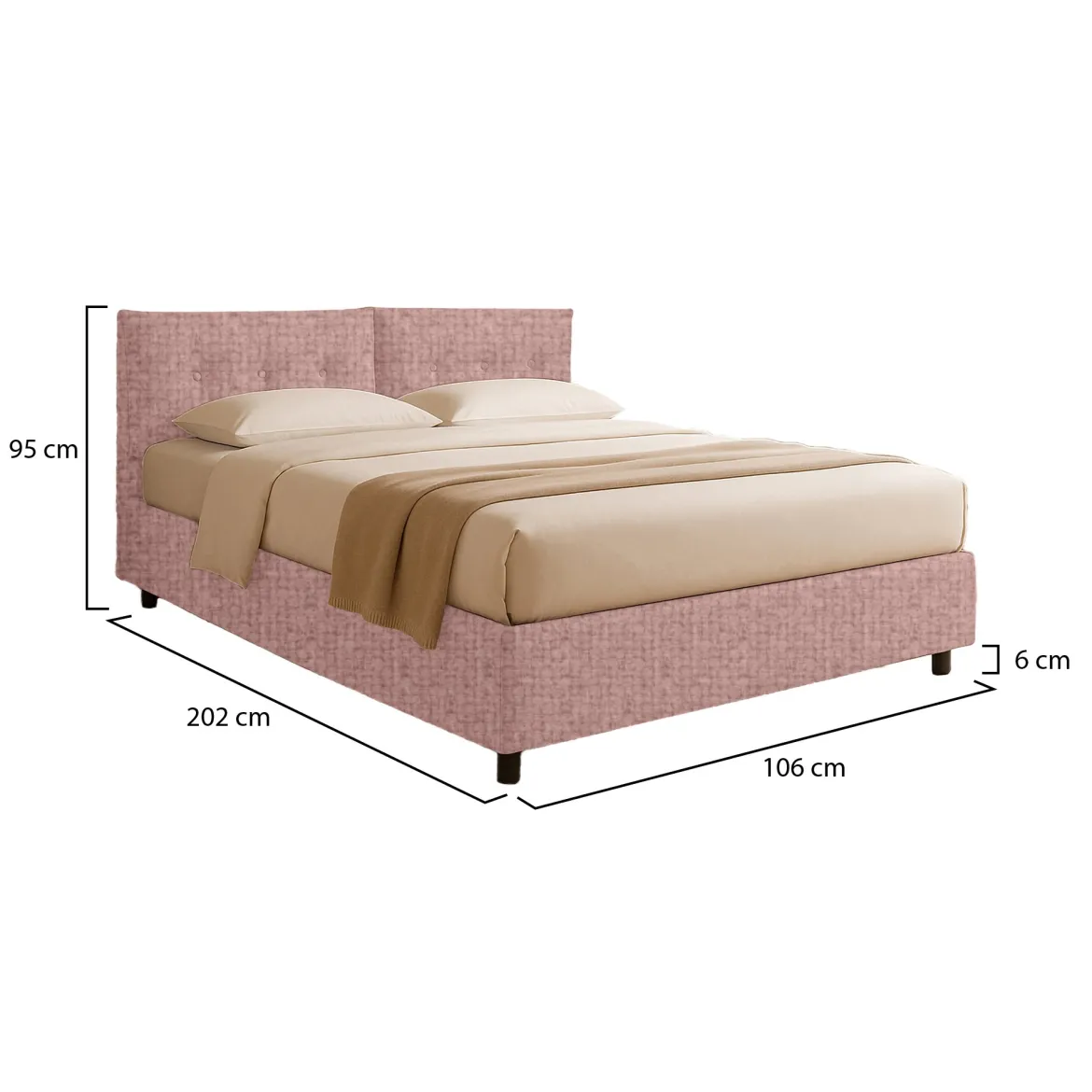 Letto Singolo Rosa Sfoderabile Contenitore, Dimensione Materasso 90x190 cm - Supino