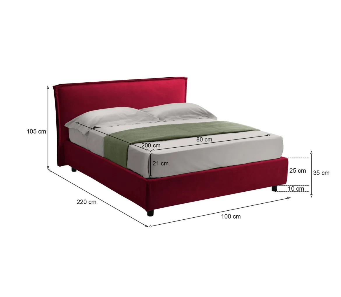 Letto Singolo Rosso Materasso Incluso Sfoderabile, Contenitore Made in Italy - Atrelmo