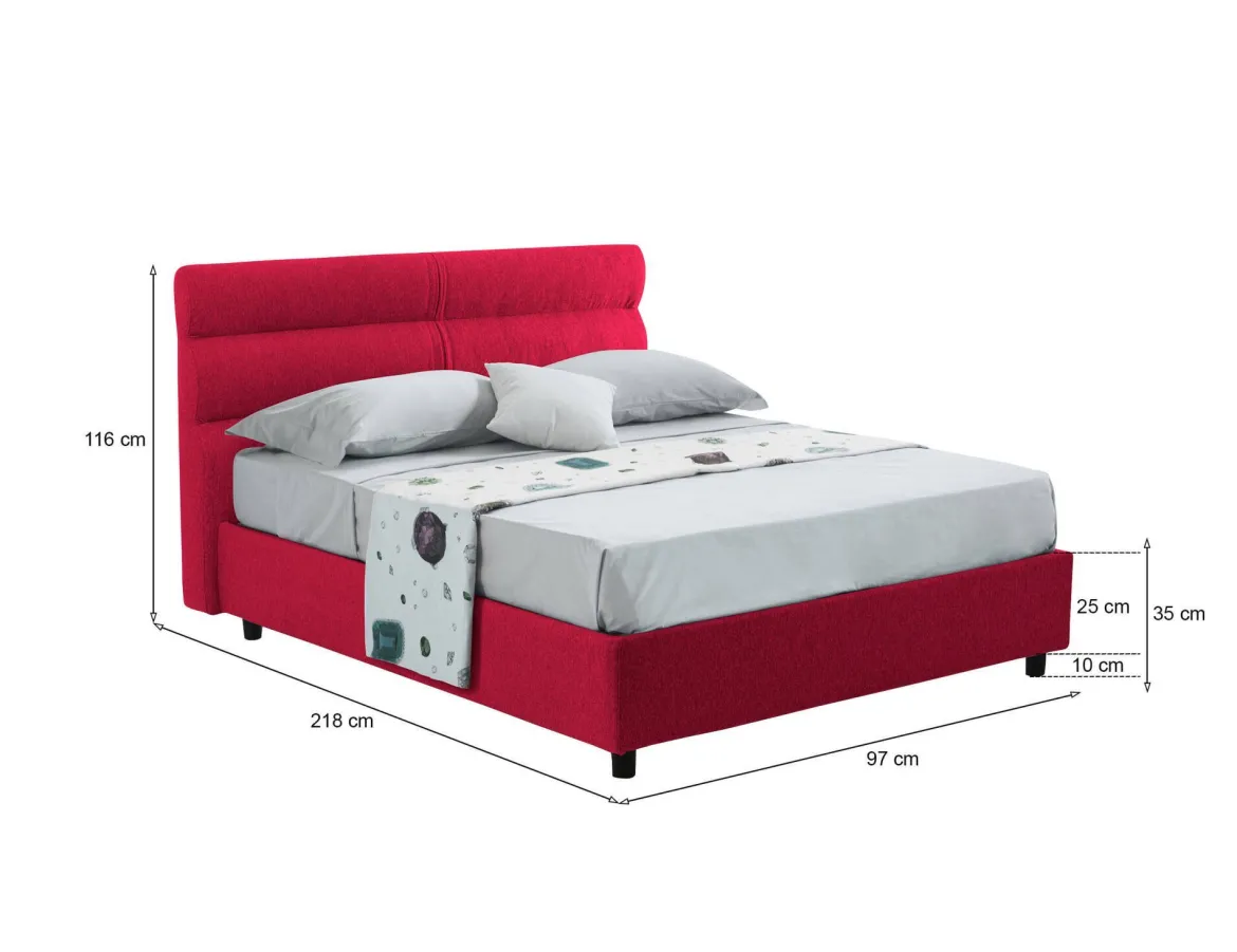 Letto Singolo Rosso Sfoderabile Contenitore, Dimensione Materasso 80x190 cm Made in Italy - Brez