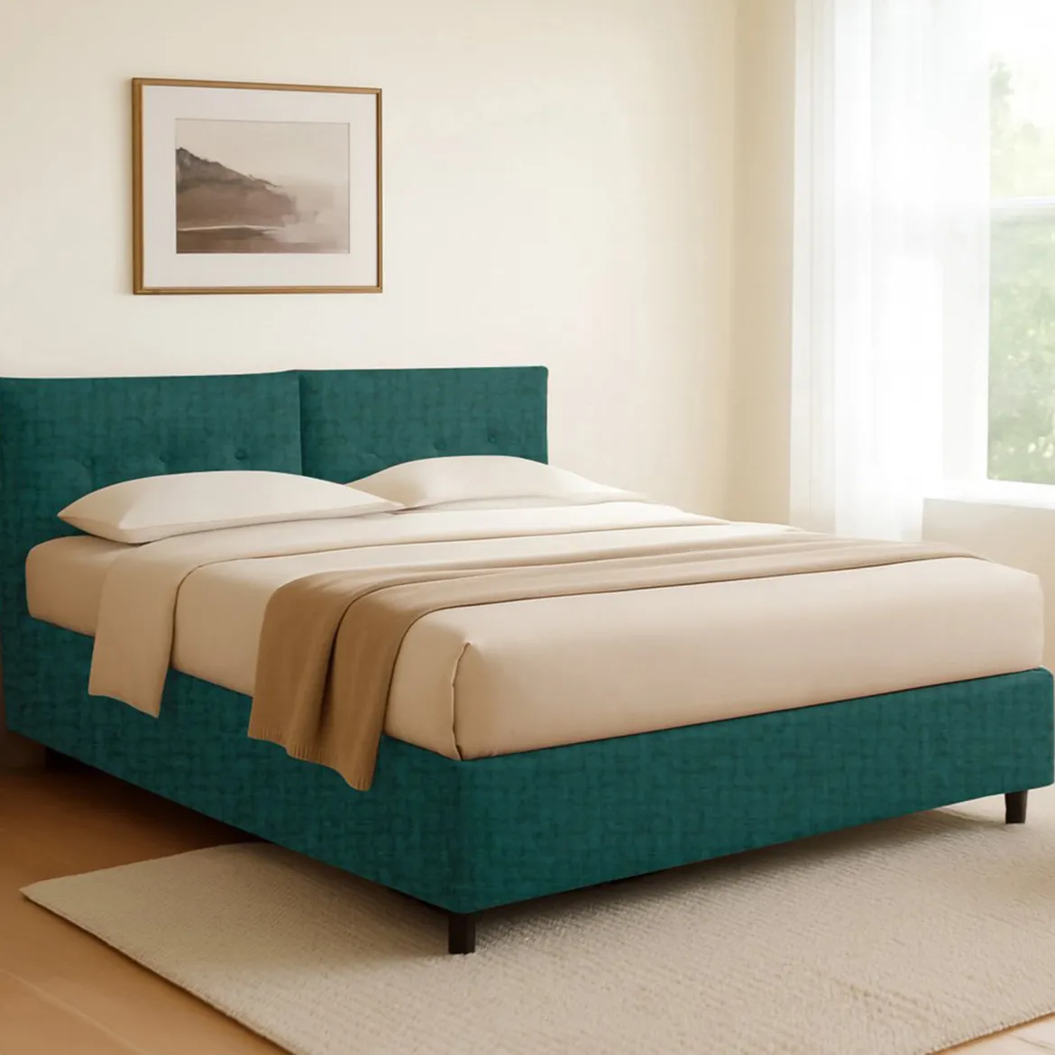 Letto Singolo Verde Petrolio Sfoderabile Contenitore, Dimensione Materasso 90x190 cm - Stazzano