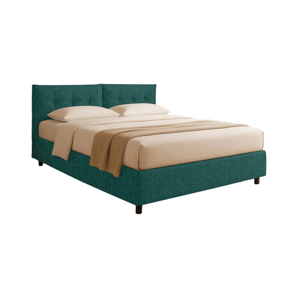 Letto Singolo Verde Petrolio Sfoderabile Contenitore, Dimensione Materasso 90x190 cm - Stazzano