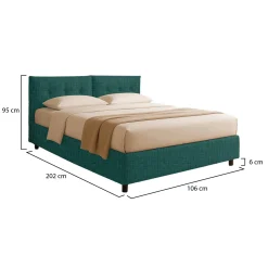 Letto Singolo Verde Petrolio Sfoderabile Contenitore, Dimensione Materasso 90x190 cm - Stazzano