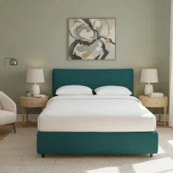 Letto Singolo Verde Petrolio Sfoderabile Contenitore, Dimensione Materasso 90x200 cm - Carbone