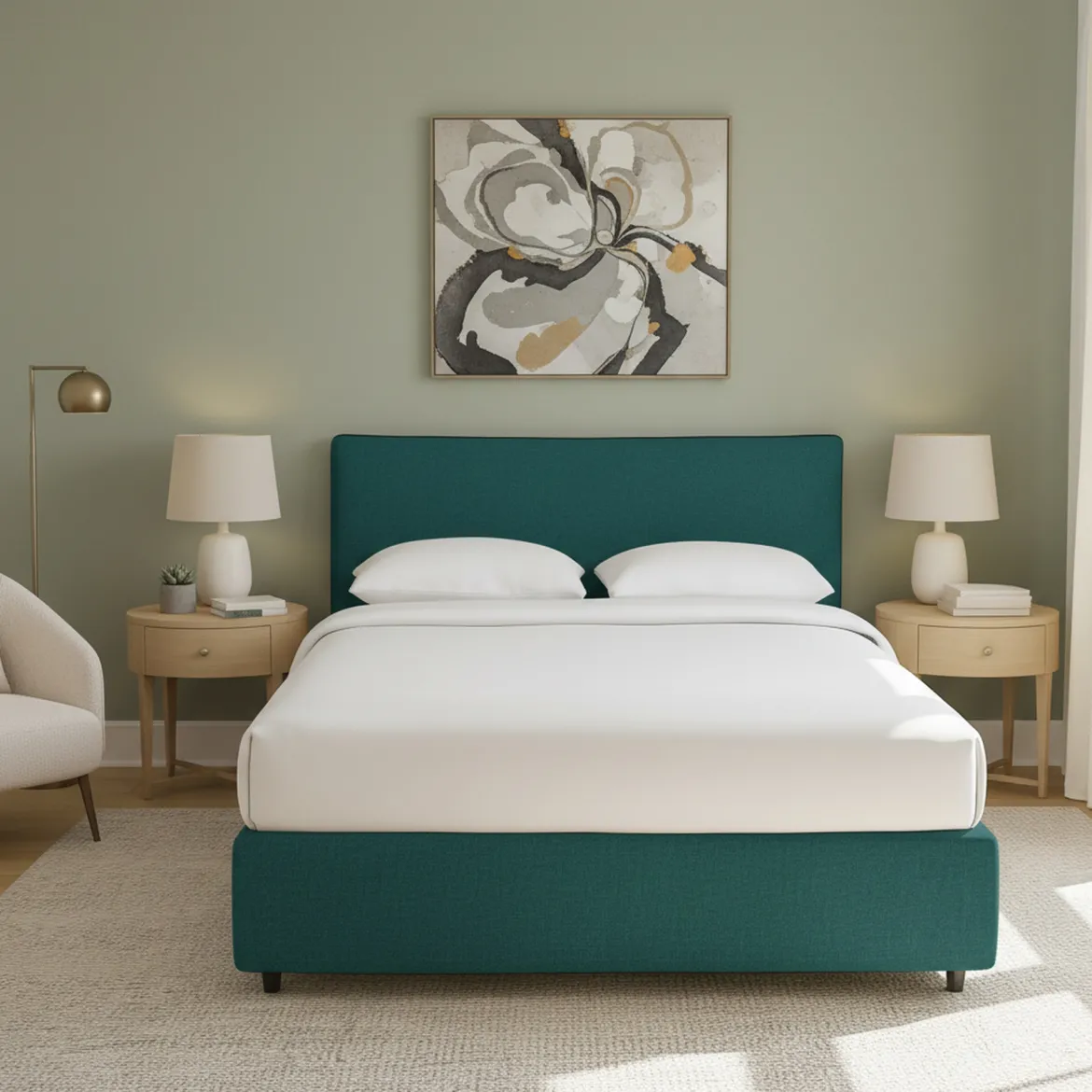 Letto Singolo Verde Petrolio Sfoderabile Contenitore, Dimensione Materasso 90x200 cm - Carbone