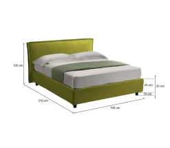 Letto Singolo Verde Sfoderabile Contenitore, Dimensione Materasso 80x200 cm Made in Italy - Brenta