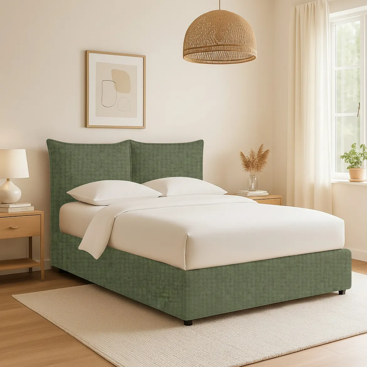 Letto Singolo Verde Sfoderabile Contenitore, Dimensione Materasso 90x190 cm - Sinio
