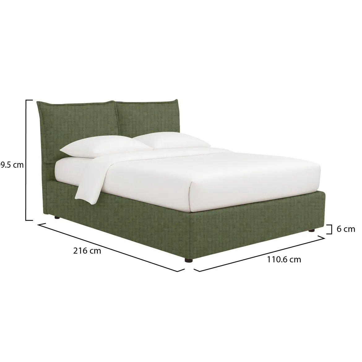 Letto Singolo Verde Sfoderabile Contenitore, Dimensione Materasso 90x190 cm - Sinio