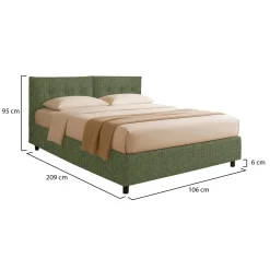 Letto Singolo Verde Sfoderabile Contenitore, Dimensione Materasso 90x200 cm - Oncino