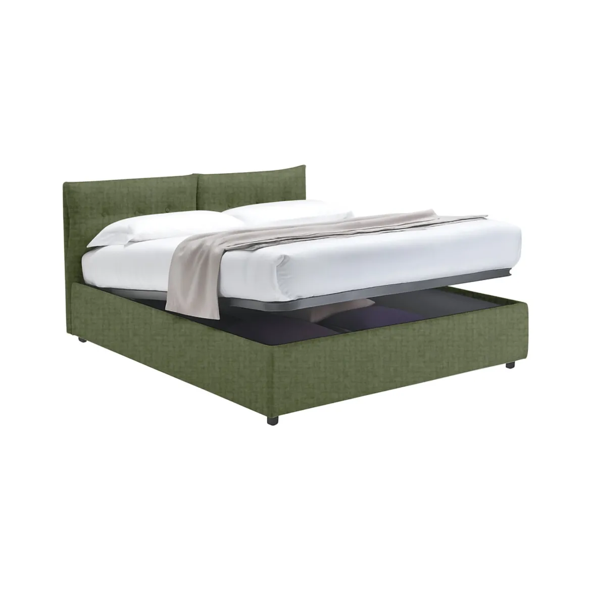 Letto Singolo Verde Sfoderabile Contenitore, Dimensione Materasso 90x200 cm - Oncino