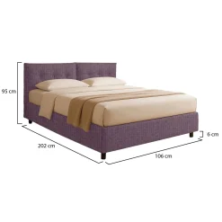 Letto Singolo Viola Lilla Sfoderabile Contenitore, Dimensione Materasso 90x190 cm - Supino