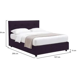Letto Singolo Viola Sfoderabile Contenitore, Dimensione Materasso 90x190 cm - Fiumalbo