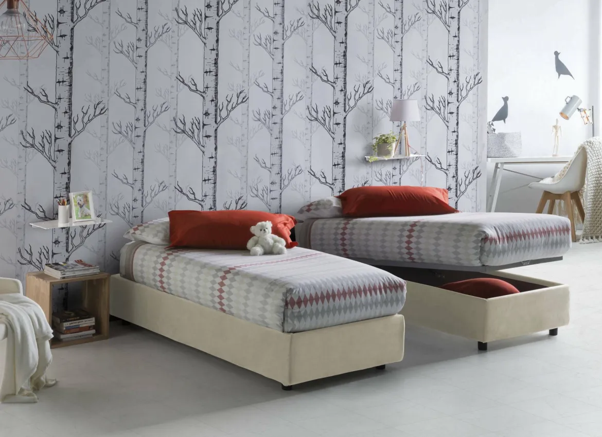 Letto una piazza contenitore beige 105x205cm rivestimento in tessuto - Arminius