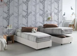 Letto una piazza contenitore bianco 105x205cm rivestimento in tessuto - Addison