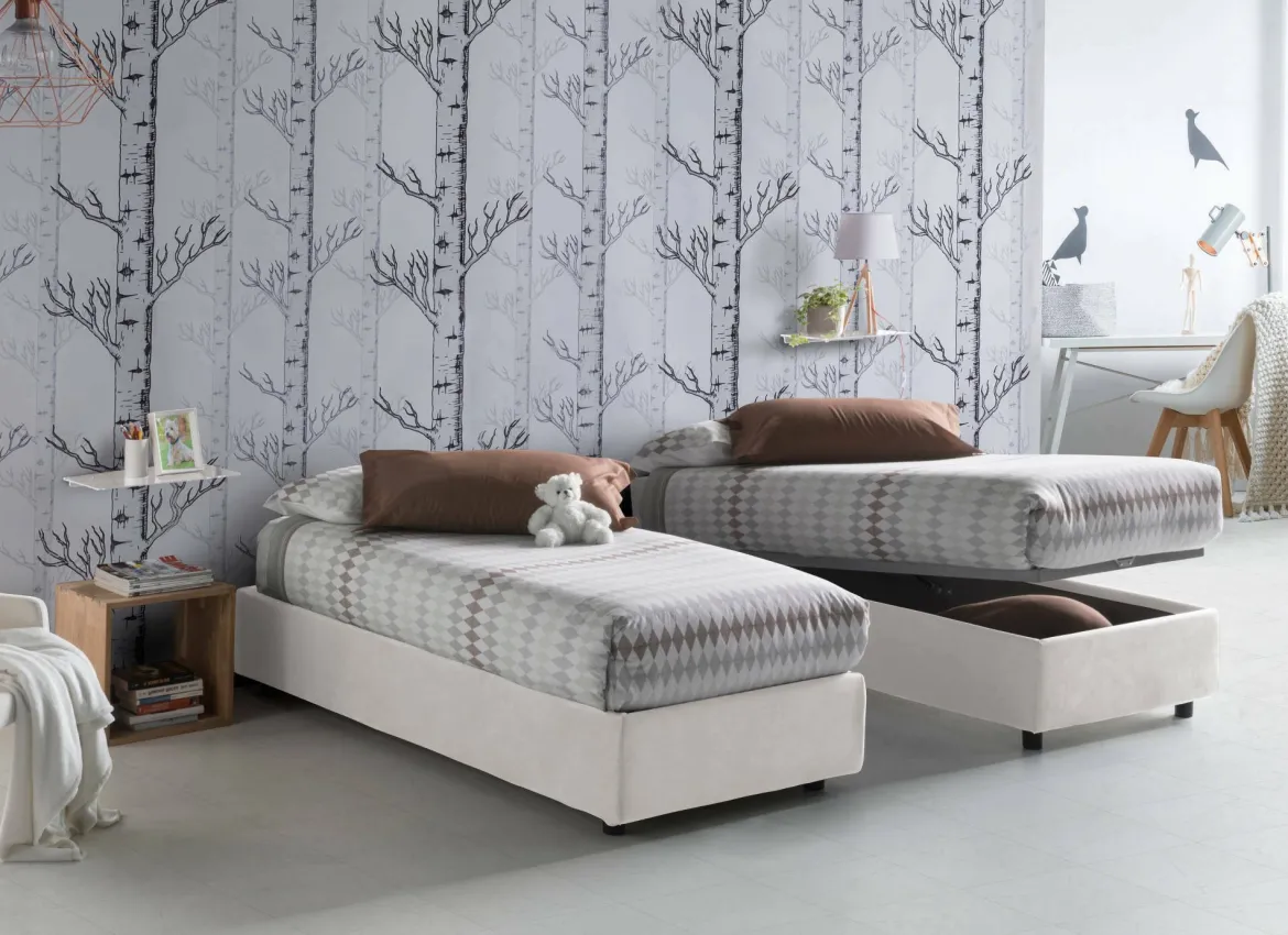 Letto una piazza contenitore bianco 105x205cm sfoderabile - Acrostico