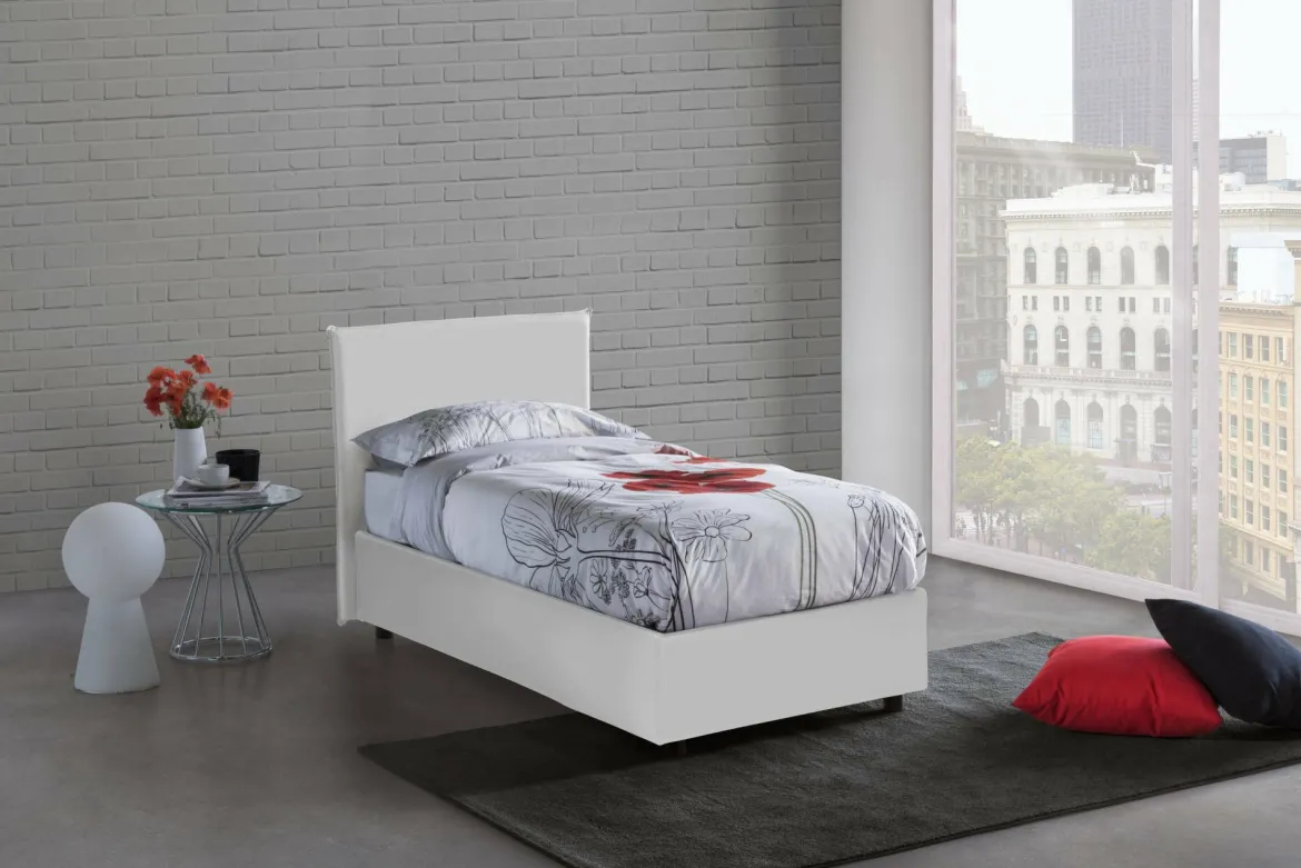 Letto una piazza contenitore bianco 105x215cm sfoderabile - Acetico