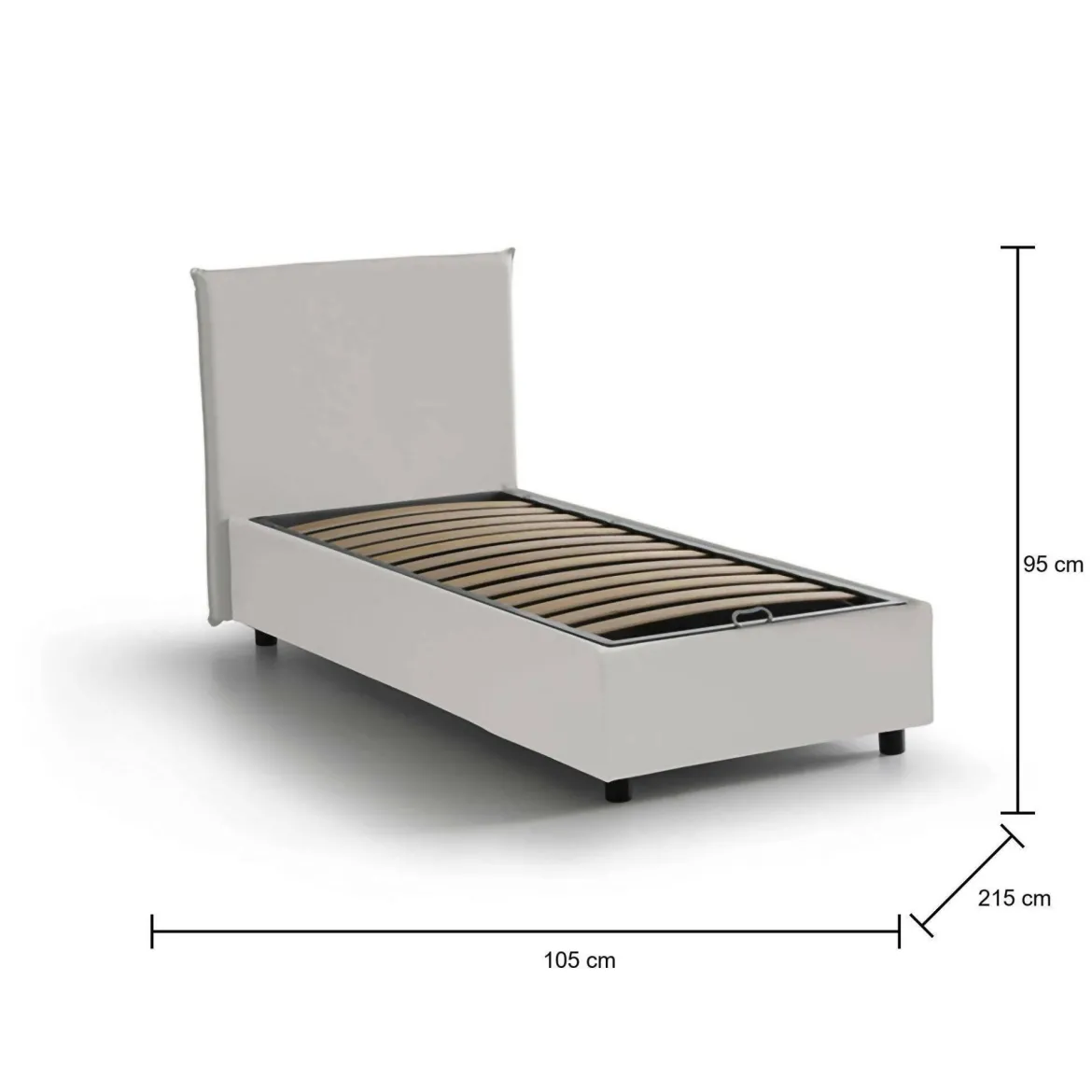 Letto una piazza contenitore bianco 105x215cm sfoderabile - Acetico
